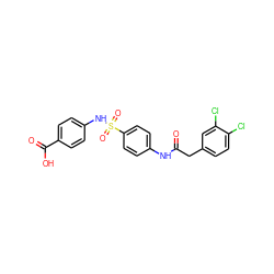 O=C(Cc1ccc(Cl)c(Cl)c1)Nc1ccc(S(=O)(=O)Nc2ccc(C(=O)O)cc2)cc1 ZINC000103250368