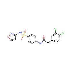 O=C(Cc1ccc(Cl)c(Cl)c1)Nc1ccc(S(=O)(=O)Nc2ccon2)cc1 ZINC000103250354