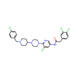 O=C(Cc1ccc(Cl)c(Cl)c1)Nc1cnc(N2CCN(C3CCN(Cc4ccc(Cl)cc4)CC3)CC2)c(Cl)c1 ZINC000049723092