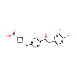 O=C(Cc1ccc(Cl)c(Cl)c1)c1ccc(CN2CC(C(=O)O)C2)cc1 ZINC000145697454