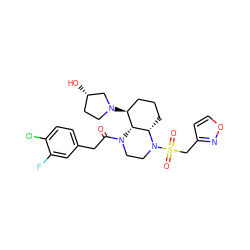 O=C(Cc1ccc(Cl)c(F)c1)N1CCN(S(=O)(=O)Cc2ccon2)[C@H]2CCC[C@H](N3CC[C@H](O)C3)[C@H]21 ZINC001772616039