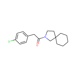 O=C(Cc1ccc(Cl)cc1)N1CCC2(CCCCC2)C1 ZINC000043074290