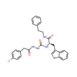 O=C(Cc1ccc(Cl)cc1)NNC(=O)N[C@H](Cc1c[nH]c2ccccc12)C(=O)NCCc1ccccc1 ZINC000013518589