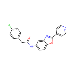 O=C(Cc1ccc(Cl)cc1)Nc1ccc2oc(-c3ccncc3)nc2c1 ZINC000000755335