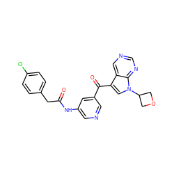 O=C(Cc1ccc(Cl)cc1)Nc1cncc(C(=O)c2cn(C3COC3)c3ncncc23)c1 ZINC000169707776