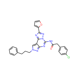 O=C(Cc1ccc(Cl)cc1)Nc1nc2nn(CCCc3ccccc3)cc2c2nc(-c3ccco3)nn12 ZINC000045284731