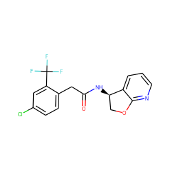 O=C(Cc1ccc(Cl)cc1C(F)(F)F)N[C@@H]1COc2ncccc21 ZINC000146666497