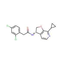 O=C(Cc1ccc(Cl)cc1Cl)N[C@@H]1COc2c1ccnc2C1CC1 ZINC000146573066