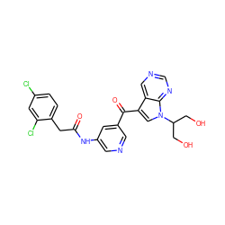 O=C(Cc1ccc(Cl)cc1Cl)Nc1cncc(C(=O)c2cn(C(CO)CO)c3ncncc23)c1 ZINC000169707835