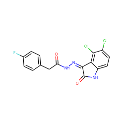 O=C(Cc1ccc(F)cc1)N/N=C1\C(=O)Nc2ccc(Cl)c(Cl)c21 ZINC000072180050