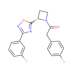 O=C(Cc1ccc(F)cc1)N1CC[C@H]1c1nc(-c2cccc(F)c2)no1 ZINC000095574744