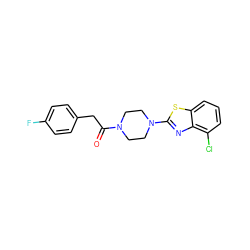 O=C(Cc1ccc(F)cc1)N1CCN(c2nc3c(Cl)cccc3s2)CC1 ZINC000005268542