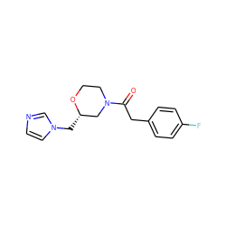 O=C(Cc1ccc(F)cc1)N1CCO[C@@H](Cn2ccnc2)C1 ZINC000019333356