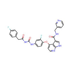 O=C(Cc1ccc(F)cc1)NC(=O)Nc1ccc(Oc2ccnc3[nH]cc(C(=O)NCc4cccnc4)c23)c(F)c1 ZINC000042805246