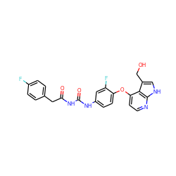 O=C(Cc1ccc(F)cc1)NC(=O)Nc1ccc(Oc2ccnc3[nH]cc(CO)c23)c(F)c1 ZINC000040973750