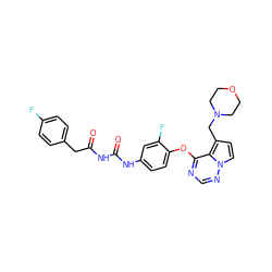 O=C(Cc1ccc(F)cc1)NC(=O)Nc1ccc(Oc2ncnn3ccc(CN4CCOCC4)c23)c(F)c1 ZINC000029040620