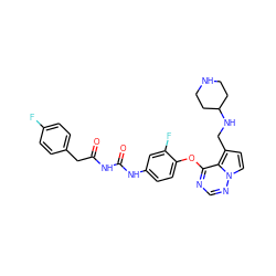 O=C(Cc1ccc(F)cc1)NC(=O)Nc1ccc(Oc2ncnn3ccc(CNC4CCNCC4)c23)c(F)c1 ZINC000029040635