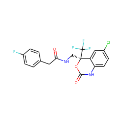 O=C(Cc1ccc(F)cc1)NC[C@@]1(C(F)(F)F)OC(=O)Nc2ccc(Cl)cc21 ZINC000045317045