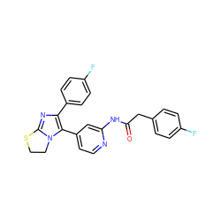 O=C(Cc1ccc(F)cc1)Nc1cc(-c2c(-c3ccc(F)cc3)nc3n2CCS3)ccn1 ZINC000169331088