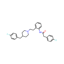 O=C(Cc1ccc(F)cc1)Nc1ccccc1CCN1CCC(Cc2ccc(F)cc2)CC1 ZINC000013475882