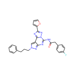 O=C(Cc1ccc(F)cc1)Nc1nc2nn(CCCc3ccccc3)cc2c2nc(-c3ccco3)nn12 ZINC000045287105