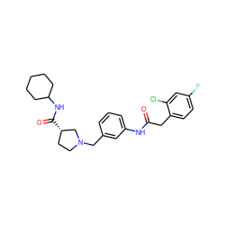 O=C(Cc1ccc(F)cc1Cl)Nc1cccc(CN2CC[C@H](C(=O)NC3CCCCC3)C2)c1 ZINC001772573075