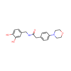 O=C(Cc1ccc(N2CCOCC2)cc1)NCc1ccc(O)c(O)c1 ZINC000473247752