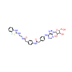 O=C(Cc1ccc(NC(=O)Cc2ccc(Nc3ncnc4c3ncn4[C@H]3O[C@H](CO)[C@@H](O)[C@H]3O)cc2)cc1)NCCNC(=S)Nc1ccccc1F ZINC000049767234