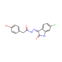 O=C(Cc1ccc(O)cc1)N/N=C1\C(=O)Nc2cc(Cl)ccc21 ZINC000072180049