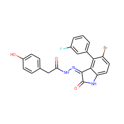 O=C(Cc1ccc(O)cc1)N/N=C1\C(=O)Nc2ccc(Br)c(-c3cccc(F)c3)c21 ZINC000072180907