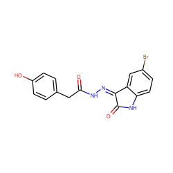 O=C(Cc1ccc(O)cc1)N/N=C1\C(=O)Nc2ccc(Br)cc21 ZINC000072180364