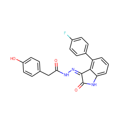 O=C(Cc1ccc(O)cc1)N/N=C1\C(=O)Nc2cccc(-c3ccc(F)cc3)c21 ZINC000072180164