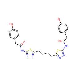 O=C(Cc1ccc(O)cc1)Nc1nnc(CCCCc2nnc(NC(=O)Cc3ccc(O)cc3)s2)s1 ZINC000221097883