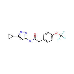 O=C(Cc1ccc(OC(F)(F)F)cc1)Nc1cc(C2CC2)[nH]n1 ZINC000013580484