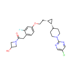 O=C(Cc1ccc(OCC[C@@H]2C[C@@H]2C2CCN(c3ncc(Cl)cn3)CC2)cc1F)N1CC(O)C1 ZINC000147907017