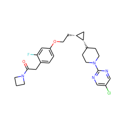 O=C(Cc1ccc(OCC[C@@H]2C[C@@H]2C2CCN(c3ncc(Cl)cn3)CC2)cc1F)N1CCC1 ZINC000147904852