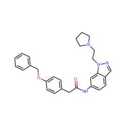 O=C(Cc1ccc(OCc2ccccc2)cc1)Nc1ccc2cnn(CCN3CCCC3)c2c1 ZINC000006716955