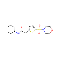 O=C(Cc1ccc(S(=O)(=O)N2CCOCC2)s1)NC1CCCCC1 ZINC000007609041