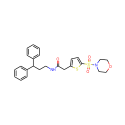 O=C(Cc1ccc(S(=O)(=O)N2CCOCC2)s1)NCCC(c1ccccc1)c1ccccc1 ZINC000008687295