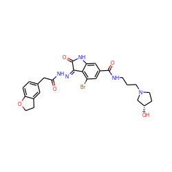 O=C(Cc1ccc2c(c1)CCO2)N/N=C1\C(=O)Nc2cc(C(=O)NCCCN3CC[C@H](O)C3)cc(Br)c21 ZINC000072180046