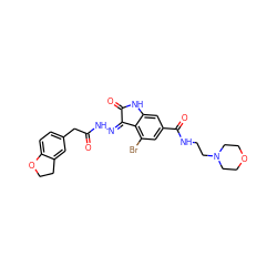 O=C(Cc1ccc2c(c1)CCO2)N/N=C1\C(=O)Nc2cc(C(=O)NCCN3CCOCC3)cc(Br)c21 ZINC000072180271