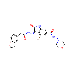 O=C(Cc1ccc2c(c1)CCO2)N/N=C1\C(=O)Nc2cc(C(=O)NCN3CCOCC3)cc(Br)c21 ZINC000072180272