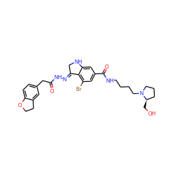 O=C(Cc1ccc2c(c1)CCO2)N/N=C1\CNc2cc(C(=O)NCCCCN3CCC[C@H]3CO)cc(Br)c21 ZINC001772640036