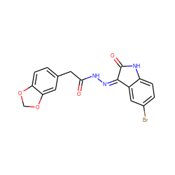 O=C(Cc1ccc2c(c1)OCO2)N/N=C1\C(=O)Nc2ccc(Br)cc21 ZINC000072179521