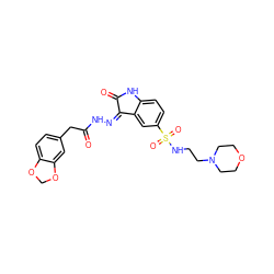 O=C(Cc1ccc2c(c1)OCO2)N/N=C1\C(=O)Nc2ccc(S(=O)(=O)NCCN3CCOCC3)cc21 ZINC000072181347