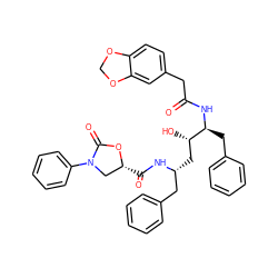 O=C(Cc1ccc2c(c1)OCO2)N[C@@H](Cc1ccccc1)[C@@H](O)C[C@H](Cc1ccccc1)NC(=O)[C@@H]1CN(c2ccccc2)C(=O)O1 ZINC000028711208