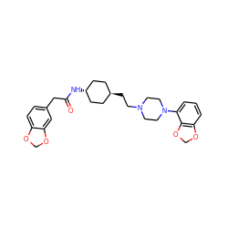 O=C(Cc1ccc2c(c1)OCO2)N[C@H]1CC[C@H](CCN2CCN(c3cccc4c3OCO4)CC2)CC1 ZINC000261174834