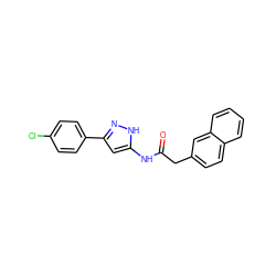 O=C(Cc1ccc2ccccc2c1)Nc1cc(-c2ccc(Cl)cc2)n[nH]1 ZINC000013493270