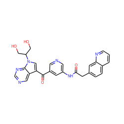 O=C(Cc1ccc2cccnc2c1)Nc1cncc(C(=O)c2cn(C(CO)CO)c3ncncc23)c1 ZINC000169707829