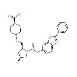 O=C(Cc1ccc2nc(-c3ccccc3)oc2c1)N1C[C@@H](F)C[C@H]1CO[C@H]1CC[C@H](C(=O)O)CC1 ZINC000254194461